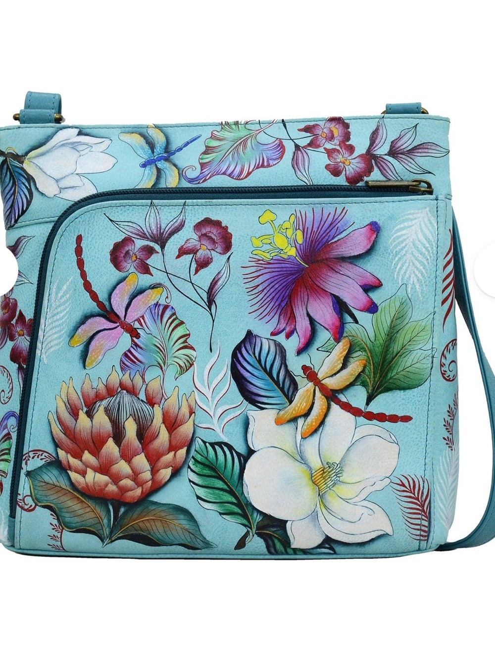 Anuschka Jardin Bleu Front Zip Organizer Crossbody